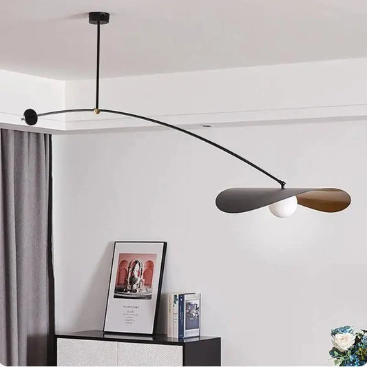 Modern gray and wood decorbites adjustable led pendant chandelier with curved arm and leaf-shaped shade for dining room decor