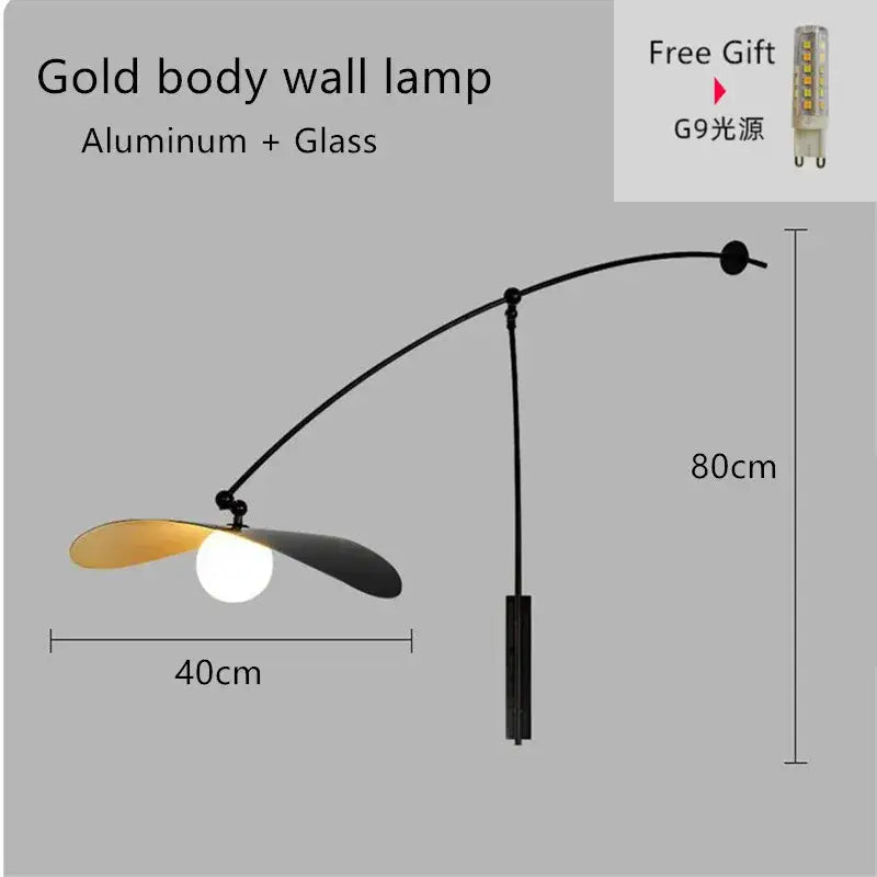 Gold body wall lamp with sleek aluminum glass design and curved leaf-shaped shade for decorbites adjustable led pendant chandelier