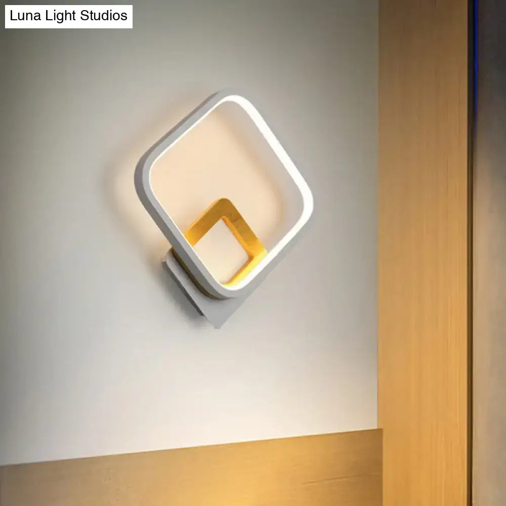 Modern gray and yellow square wall sconce with sleek white frame and warm gold interior for 110v-120v or 220v-240v use