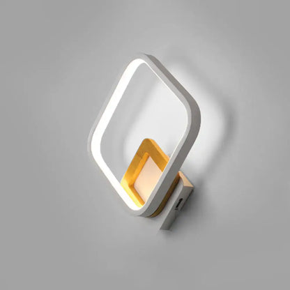 Modern white and gold led wall sconce with sleek angular design compatible with 110v-120v and 220v-240v bedroom lighting