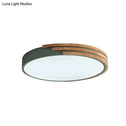 Modern decorbites™ nordic style round flush mount ceiling light with matte green metal frame and layered wood accents