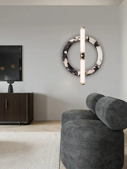 Modern black marble wall lamp with green black marble frame and frosted glass tubes for bedroom lighting