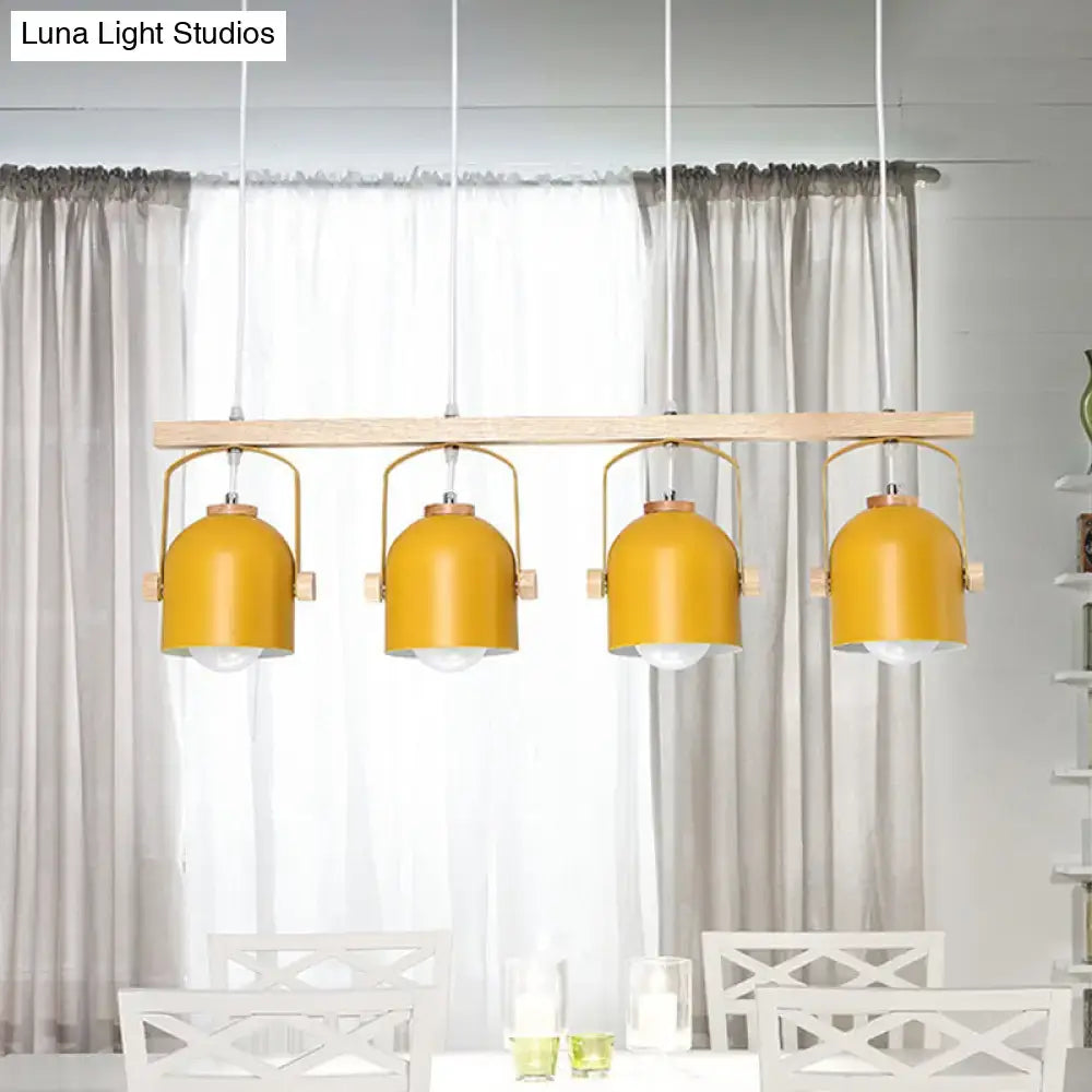 Decorbites™ nordic dome island light 3 4-light wood chandelier with yellow metal shades and wooden accents hanging