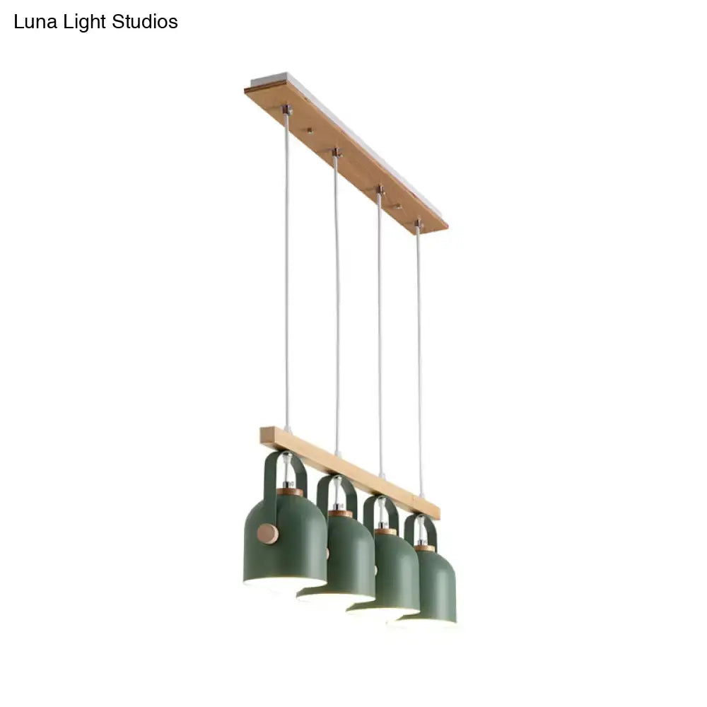 Modern green metal pendant dome island light with wooden accents and copper hardware by decorbites nordic dome island light