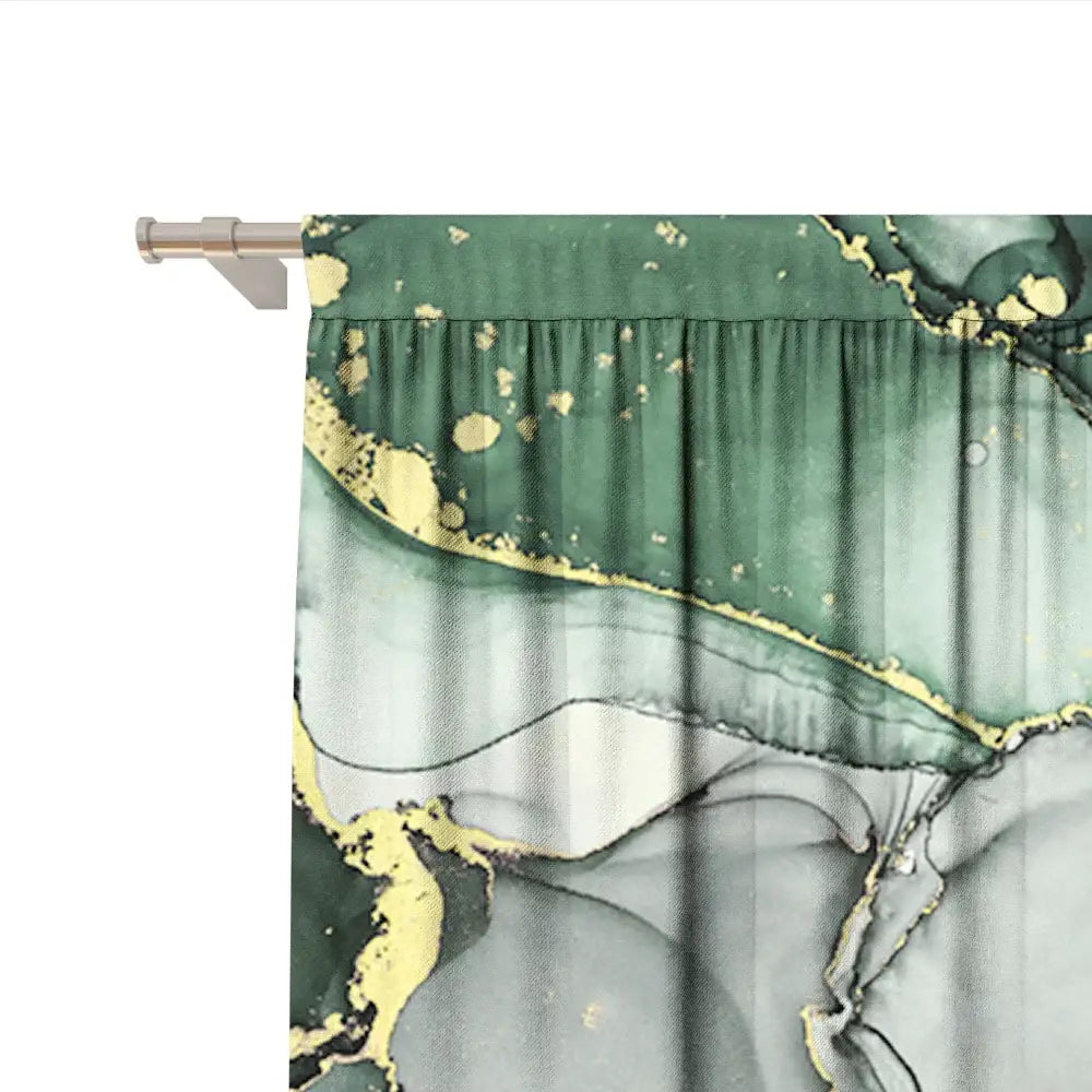 Modern green and gold marble rod pocket sheer curtains with ruffled top edge for living room decorbites green marble decor