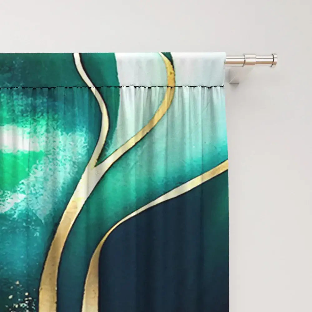 Modern green and gold marble rod pocket sheer curtains with teal and gold abstract decorbites green marble design for living room