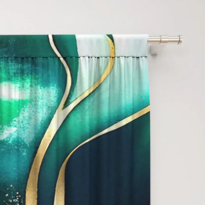 Modern green and gold marble rod pocket sheer curtains with teal and gold abstract decorbites green marble design for living room