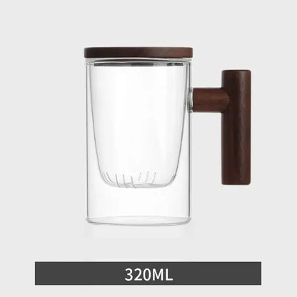 Modern green and gray glass tea cup with wood handle and inner infuser by decorbites glass tea for kitchen use