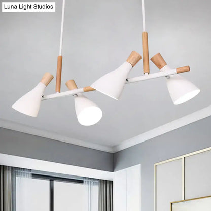 Decorbites nordic metal and wood hanging lamp with 4 led incandescent fluorescent e26 e27 conical white shades