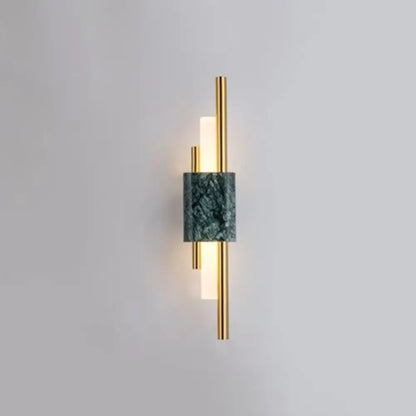 Modern green marble and gold stick wall sconce light with metal rods for elegant bedroom decor