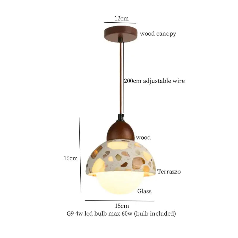 Modern green marble led pendant light with terrazzo glass shade and wooden canopy for kitchen decorbites green marble lighting