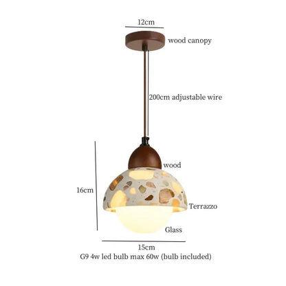 Modern green marble led pendant light with terrazzo glass shade and wooden canopy for kitchen decorbites green marble lighting