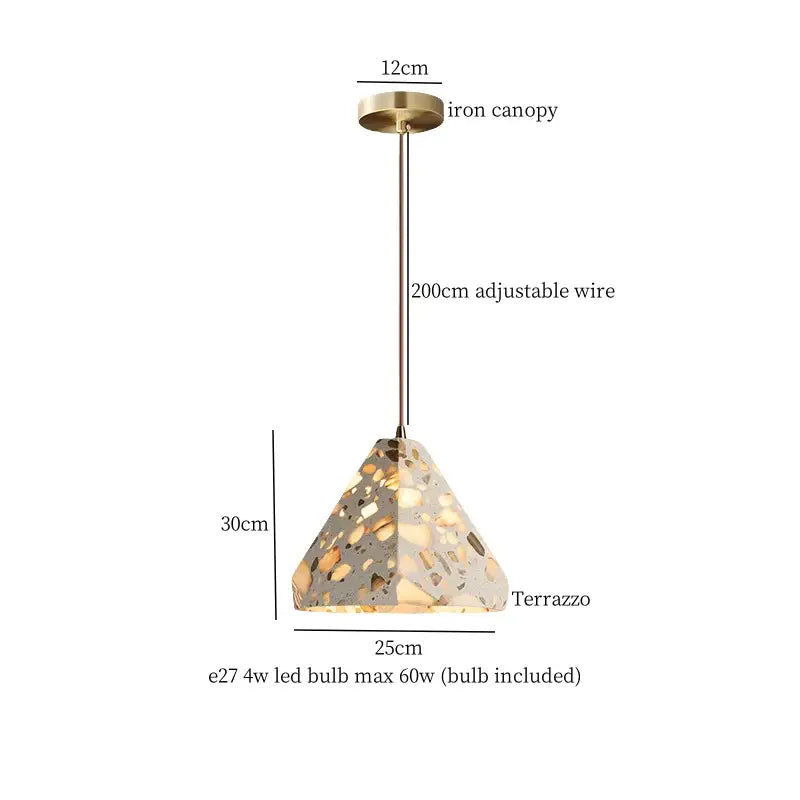 Modern green marble led pendant light featuring a terrazzo cone shade and brass-toned iron canopy for kitchen decorbites green marble