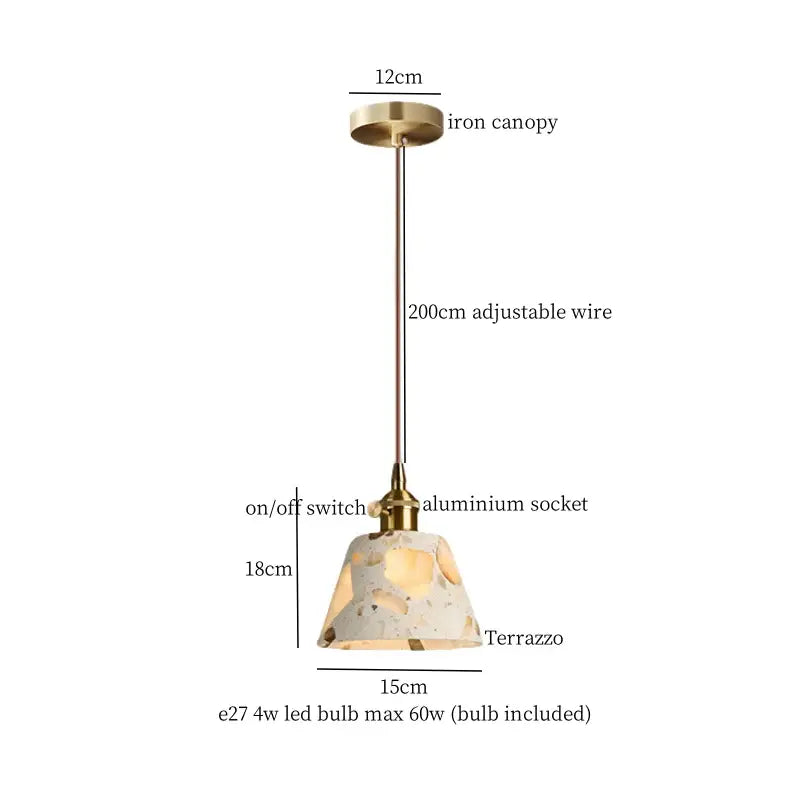 Modern green marble led pendant light with brass-finished iron canopy, adjustable wire, and terrazzo shade for decorbites green marble decor