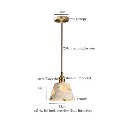 Modern green marble led pendant light with brass-finished iron canopy, adjustable wire, and terrazzo shade for decorbites green marble decor