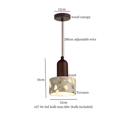 A rustic pendant light with dark brown wooden canopy and beige terrazzo shade for decorbites green marble kitchen lighting