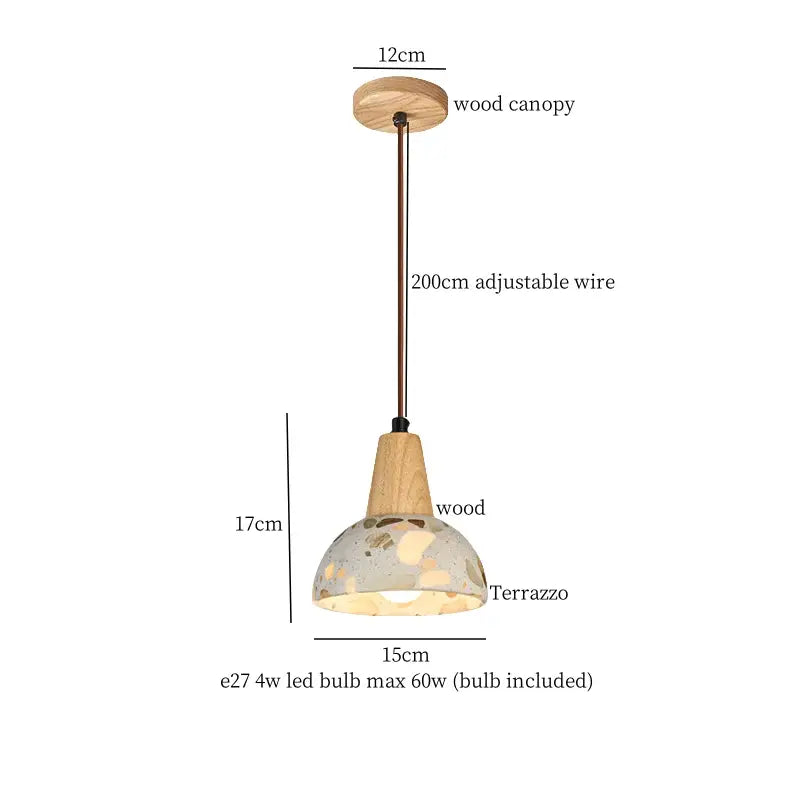 Modern green marble led pendant light with a natural wood canopy and terrazzo glass shade for kitchen lighting decorbites green marble
