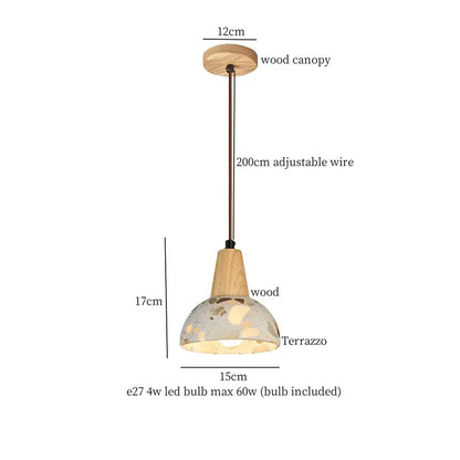 Modern green marble led pendant light with a natural wood canopy and terrazzo glass shade for kitchen lighting decorbites green marble