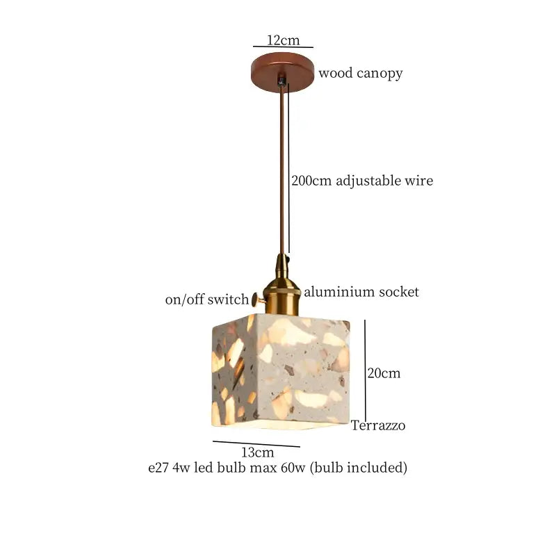 Modern decorbites green marble led pendant light square terrazzo design in beige and gold tones for kitchen lighting