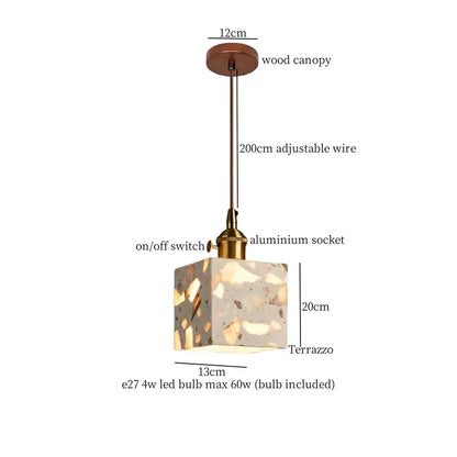 Modern decorbites green marble led pendant light square terrazzo design in beige and gold tones for kitchen lighting