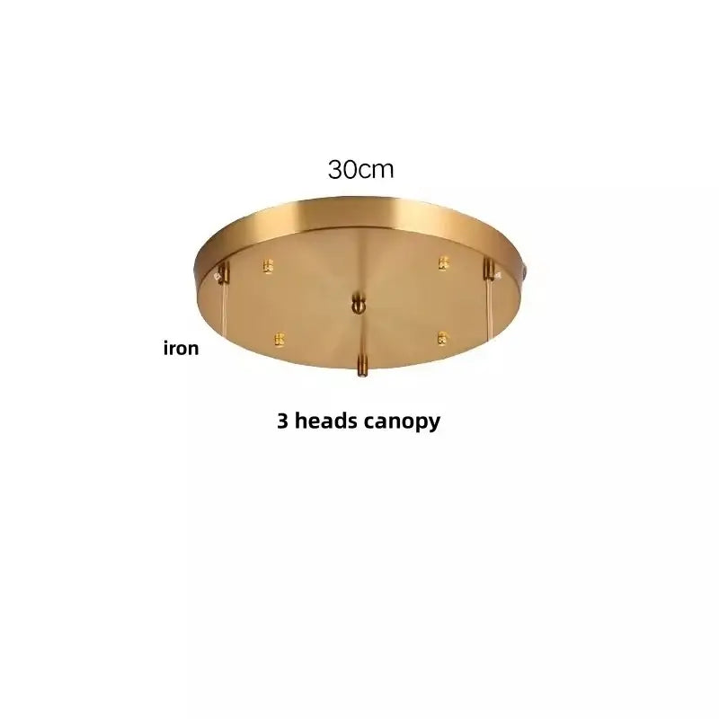 Gold-finished iron ceiling canopy with 30cm diameter and three light fixture points for modern pendant light decorbites green marble
