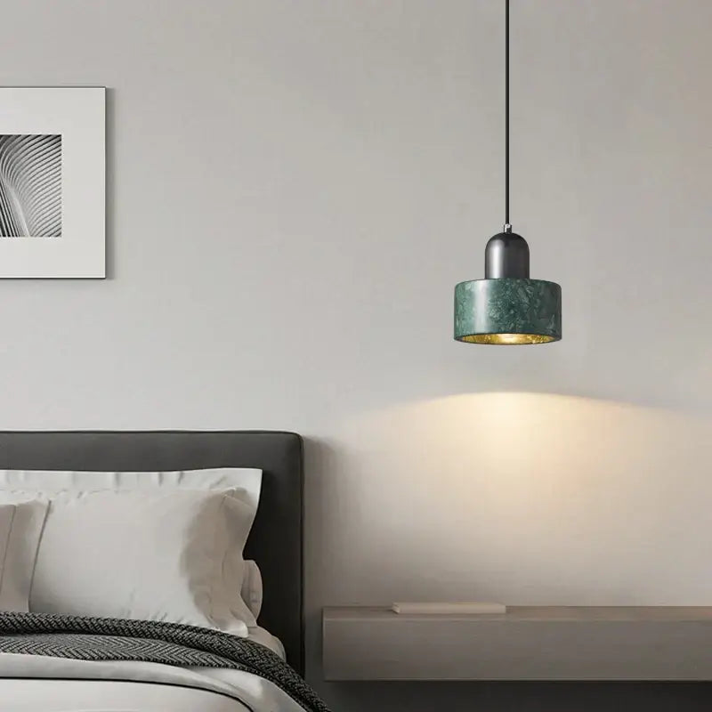Modern green marble led pendant light with matte green marble effect shade and gold interior for kitchen lighting decorbites green marble