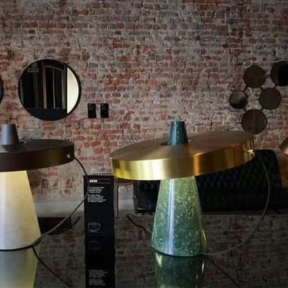 Modern green marble table lamp with gold finish and dark green conical center for living room decorbites green marble