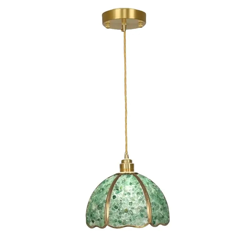 Modern green mosaic crystal glass led pendant lamp with brass accents and twisted cord for dining room decorbites decor