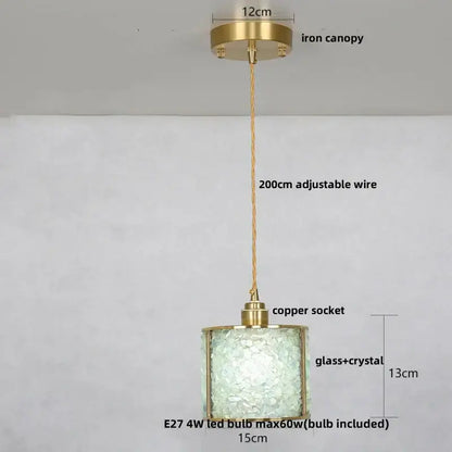 Modern green mosaic crystal glass led pendant lamp with brass frame and intricate decorbites crystal glass shade