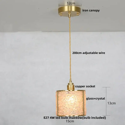 Modern green mosaic glass pendant light with gold-toned pendant lamp, decorbites crystal glass, and copper wire suspension