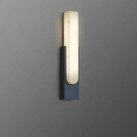 Modern grey marble led wall sconce with a sleek dark gray metal frame and illuminated alabaster panel for bedroom decorbites gray marble lighting