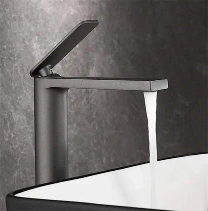 Modern gun gray basin faucet with sleek matte black finish and rectangular spout for bathroom sink decorbites gun gray