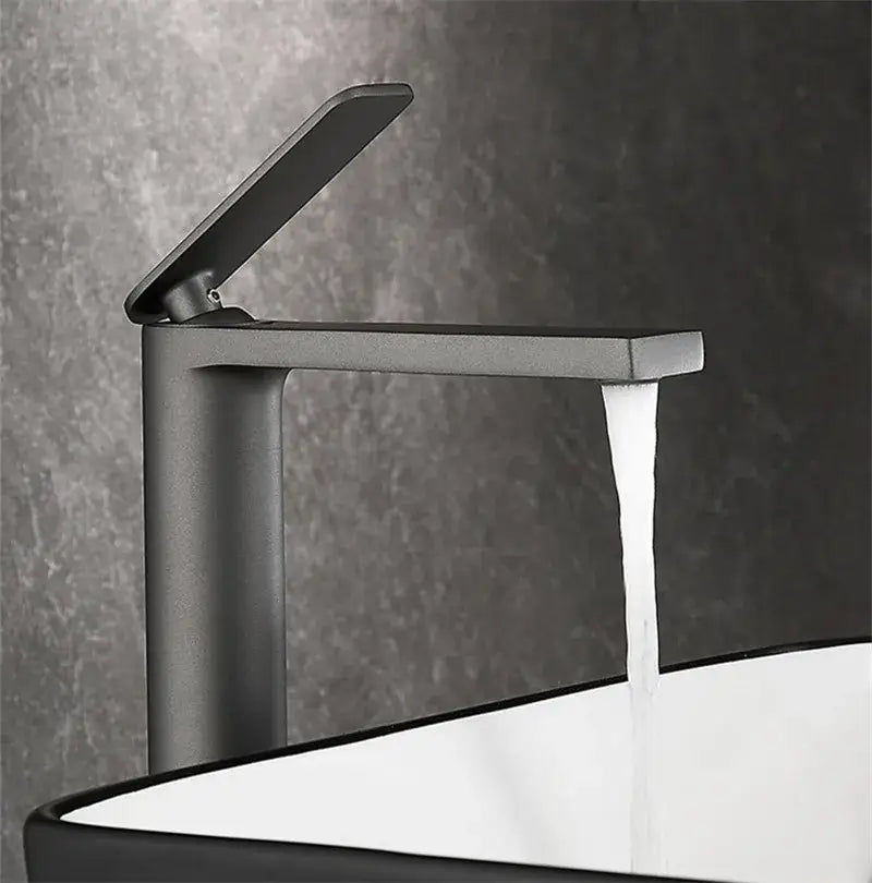 Modern gun gray basin faucet with sleek matte black finish and rectangular spout for bathroom sink decorbites gun gray