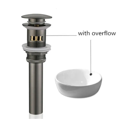 Matte black metal sink drain with overflow feature paired with gun gray basin faucet for modern bathroom decorbites design