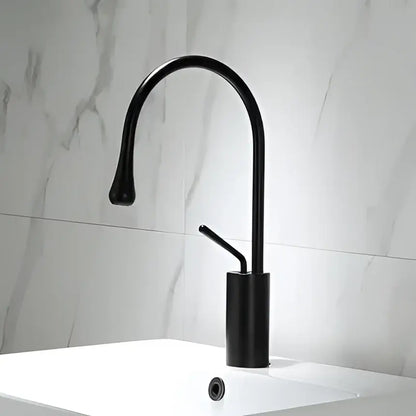 Modern gun grey brass basin faucet with black matte finish curved spout and cylindrical base by Decorbites gun grey