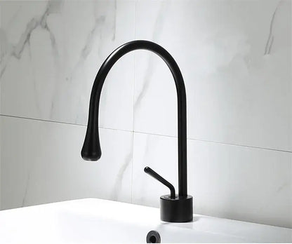 Modern gun grey brass basin faucet with black matte finish curved spout and single lever handle for kitchen swivel use decorbites gun grey