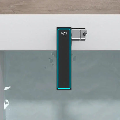 A sleek black digital shower temperature controller with teal border for modern gun grey basin faucet decorbites gun grey design