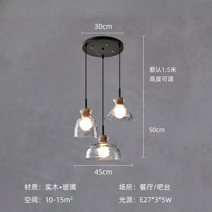 Modern hammered clear glass pendant lamp with black metal fixture and wooden collar clear glass pendant light for kitchen decorbites