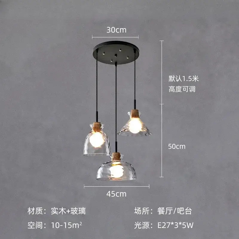 Modern hammered clear glass pendant lamp with black metal fixture and wooden collar clear glass pendant light for kitchen decorbites