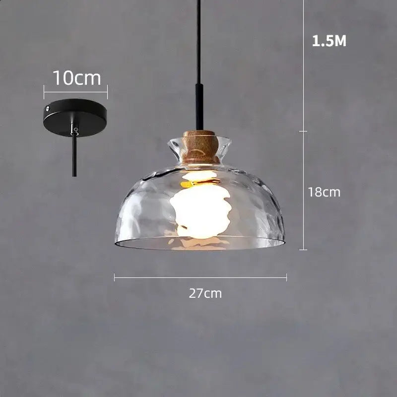 Modern hammered clear glass pendant lamp with wooden cork accent and black metal hardware for kitchen decorbites clear glass lighting