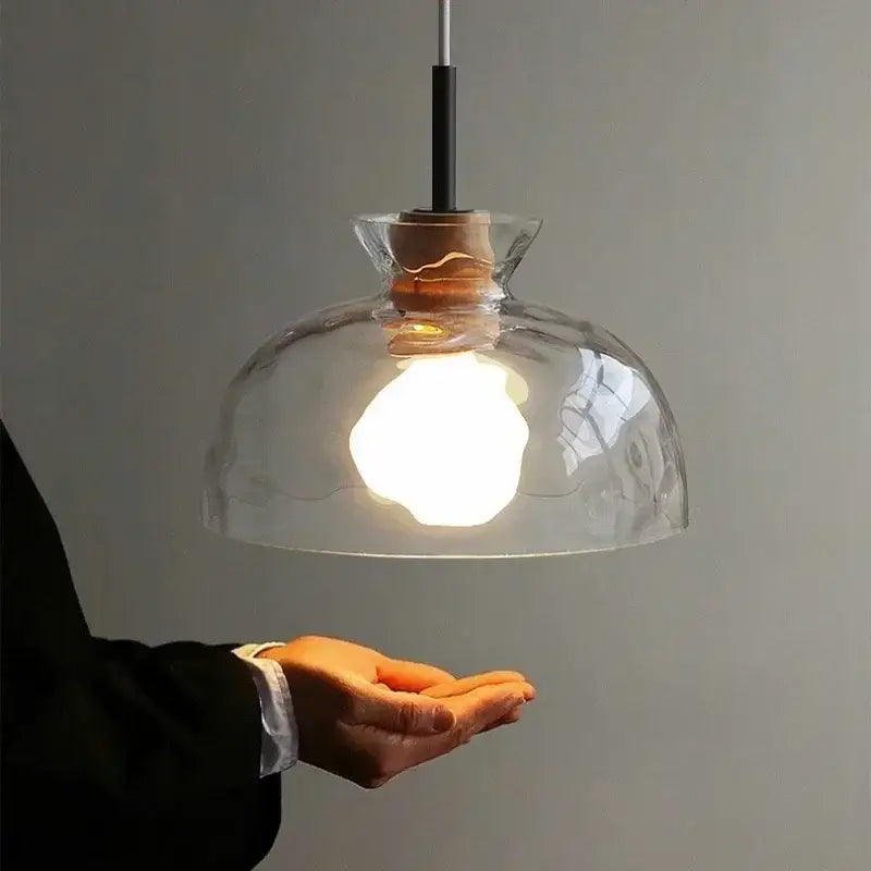 Modern hammered decorbites clear glass pendant lamp with cork accent and black cord ideal for kitchen lighting