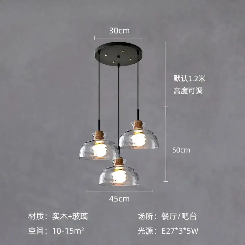 Modern hammered clear glass pendant lamp with three clear glass shades and dark metal mount for kitchen decorbites clear glass