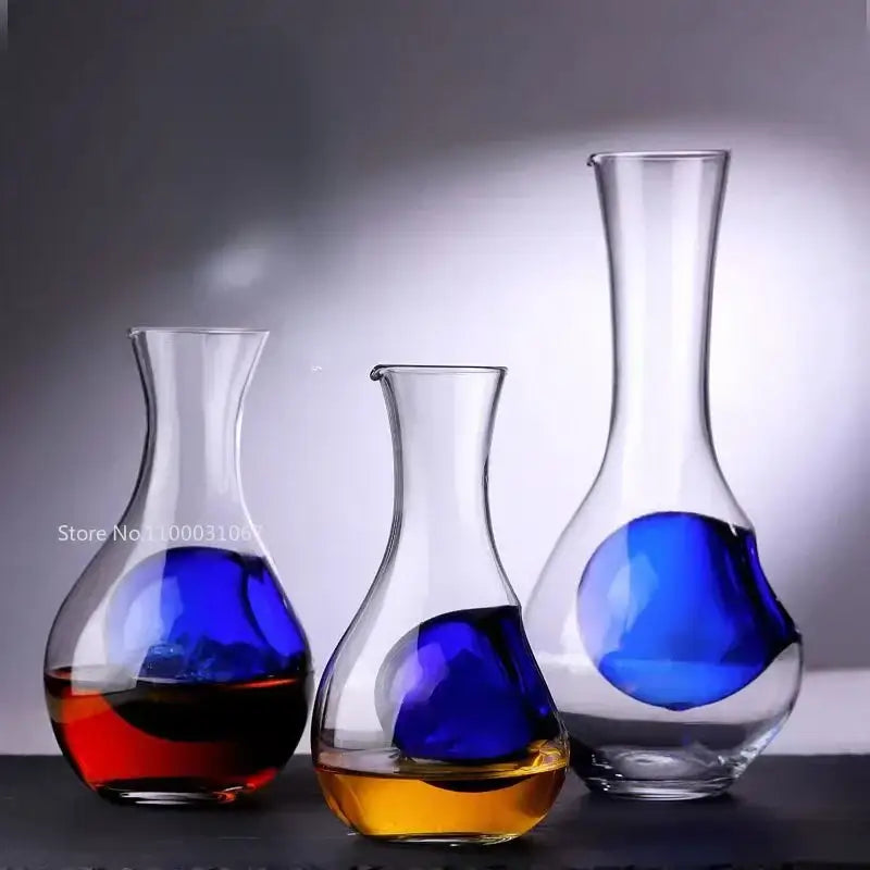 Modern hamster nest crystal glass wine decanter set with three unique blue and amber glass wine decanters for dining room decorbites crystal glass