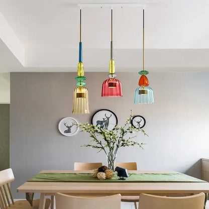 Modern hand blown colorful glass bedside pendant light with unique hues and metallic accents for kitchen decorbites glass bedside
