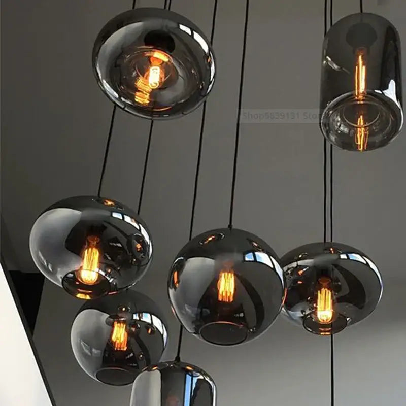 Modern chrome-finished glass globe pendant lights with exposed filament bulbs for decorbites colorful stained glass decor