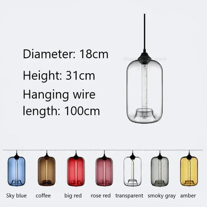 Clear glass cylindrical pendant light with black wire for modern hand blown colorful stained glass decorbites pendant lights