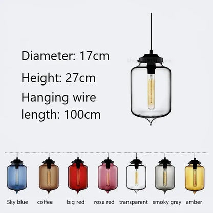 Clear glass pendant light with black metal top and exposed edison bulb for modern colorful stained glass decorbites pendant lights