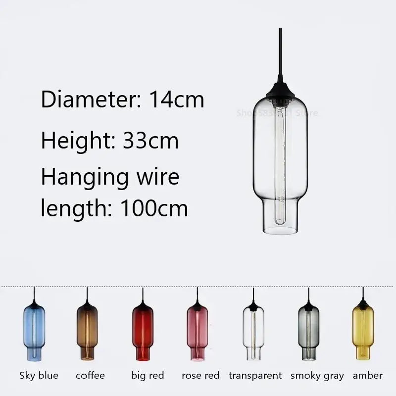 A modern hand blown colorful stained glass pendant light with sleek cylindrical design and black metal top for kitchen decorbites colorful stained decor