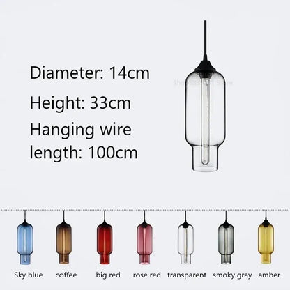 A modern hand blown colorful stained glass pendant light with sleek cylindrical design and black metal top for kitchen decorbites colorful stained decor