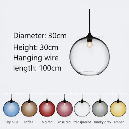 Clear glass globe pendant lights with black wire and exposed bulb for modern colorful stained glass kitchen decorbites